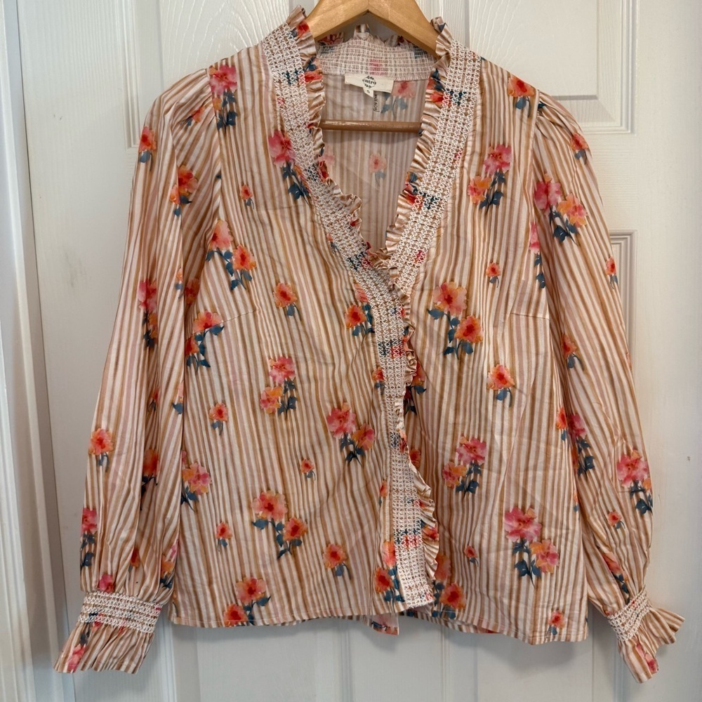 NWOT Entro Boutique Striped and Floral Ruffle Blouse - Picture 3 of 6